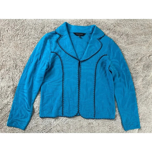 Ming Wang Women's Long Sleeve  Blue Collared Sweater Blazer Size XS Open Front - Picture 6 of 16